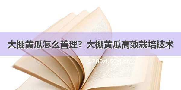 大棚黄瓜怎么管理？大棚黄瓜高效栽培技术