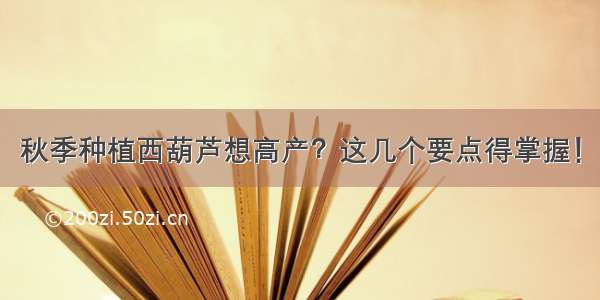 秋季种植西葫芦想高产？这几个要点得掌握！