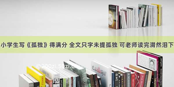 小学生写《孤独》得满分 全文只字未提孤独 可老师读完潸然泪下