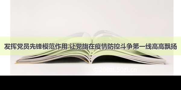 发挥党员先锋模范作用 让党旗在疫情防控斗争第一线高高飘扬