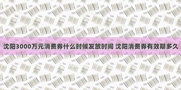 沈阳3000万元消费券什么时候发放时间 沈阳消费券有效期多久