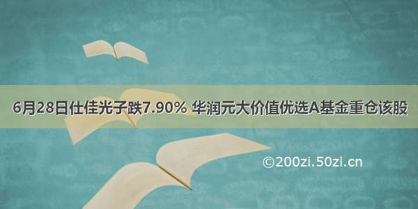 6月28日仕佳光子跌7.90% 华润元大价值优选A基金重仓该股
