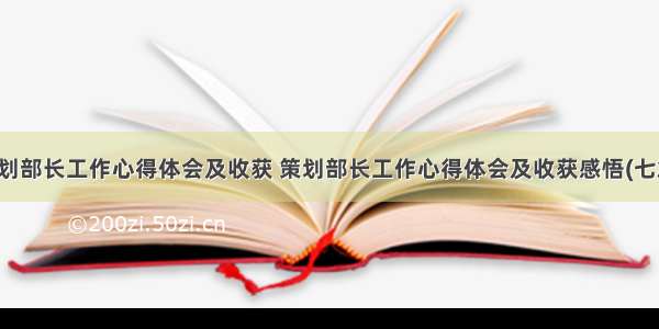 策划部长工作心得体会及收获 策划部长工作心得体会及收获感悟(七篇)