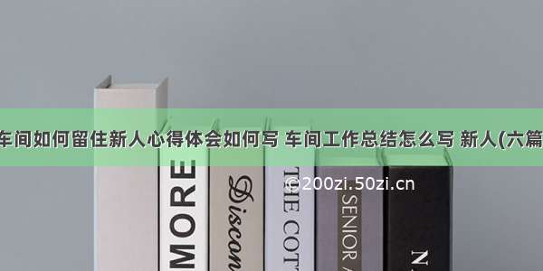 车间如何留住新人心得体会如何写 车间工作总结怎么写 新人(六篇)