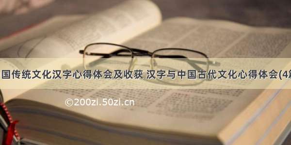 中国传统文化汉字心得体会及收获 汉字与中国古代文化心得体会(4篇)