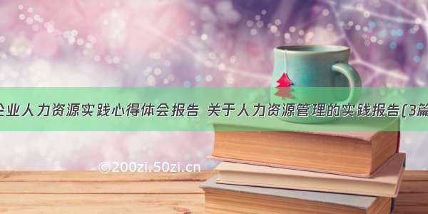 企业人力资源实践心得体会报告 关于人力资源管理的实践报告(3篇)