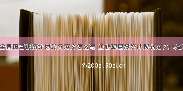 全县项目投资计划简介范文怎么写 企业项目投资计划书范文(5篇)