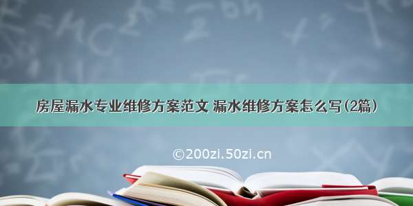 房屋漏水专业维修方案范文 漏水维修方案怎么写(2篇)