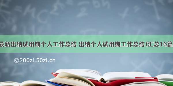 最新出纳试用期个人工作总结 出纳个人试用期工作总结(汇总16篇)