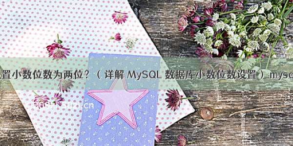 MySQL 如何设置小数位数为两位？（详解 MySQL 数据库小数位数设置） mysql innodb建表