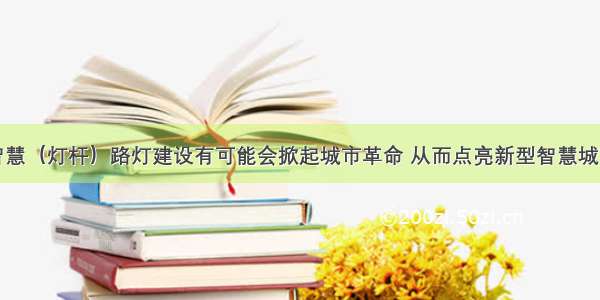 智慧（灯杆）路灯建设有可能会掀起城市革命 从而点亮新型智慧城市