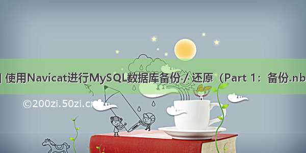 [ MySQL ] 使用Navicat进行MySQL数据库备份 / 还原（Part 1：备份.nb3文件方式）