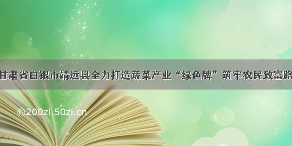 甘肃省白银市靖远县全力打造蔬菜产业“绿色牌”筑牢农民致富路