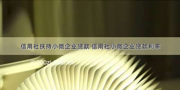 信用社扶持小微企业贷款 信用社小微企业贷款利率