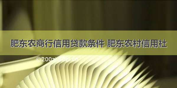 肥东农商行信用贷款条件 肥东农村信用社