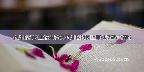 杭州银行网上信用贷款 杭州银行网上审批贷款严格吗