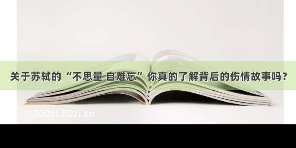 关于苏轼的 “不思量 自难忘” 你真的了解背后的伤情故事吗？