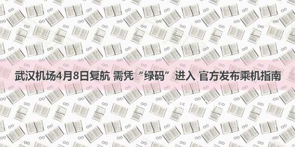 武汉机场4月8日复航 需凭“绿码”进入 官方发布乘机指南