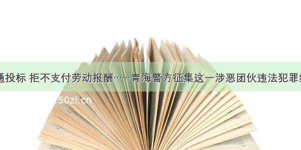 串通投标 拒不支付劳动报酬……青海警方征集这一涉恶团伙违法犯罪线索