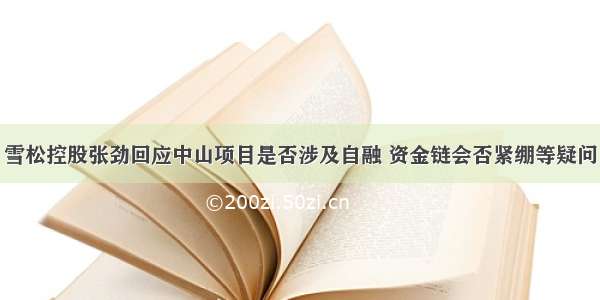 雪松控股张劲回应中山项目是否涉及自融 资金链会否紧绷等疑问