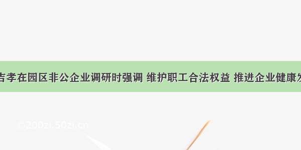 马吉孝在园区非公企业调研时强调 维护职工合法权益 推进企业健康发展