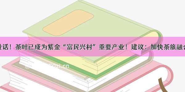 数据说话！茶叶已成为紫金“富民兴村”重要产业！建议：加快茶旅融合发展