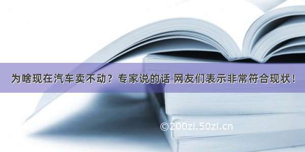 为啥现在汽车卖不动？专家说的话 网友们表示非常符合现状！