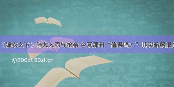 《锦衣之下》陆大人霸气抢亲 今夏那句“值得吗？”其实暗藏很多