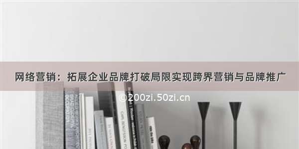 网络营销：拓展企业品牌打破局限实现跨界营销与品牌推广