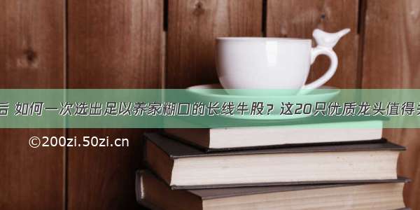 A股继茅台后 如何一次选出足以养家糊口的长线牛股？这20只优质龙头值得关注 或将涨