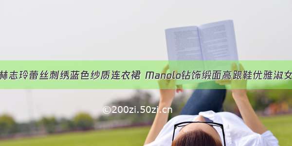 林志玲蕾丝刺绣蓝色纱质连衣裙 Manolo钻饰缎面高跟鞋优雅淑女