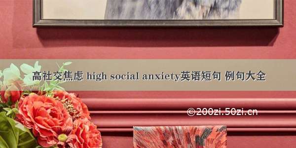 高社交焦虑 high social anxiety英语短句 例句大全