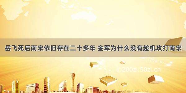 岳飞死后南宋依旧存在二十多年 金军为什么没有趁机攻打南宋