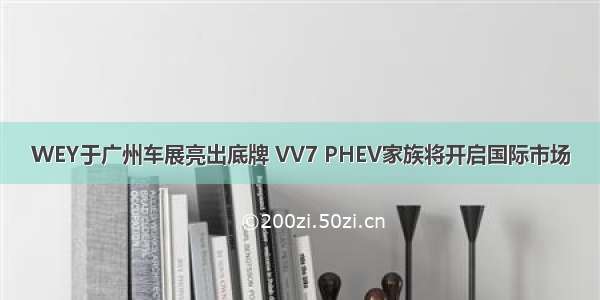 WEY于广州车展亮出底牌 VV7 PHEV家族将开启国际市场