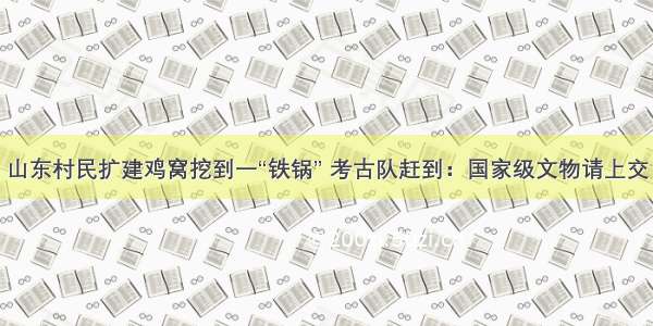 山东村民扩建鸡窝挖到一“铁锅” 考古队赶到：国家级文物请上交