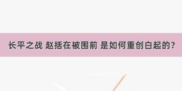 长平之战 赵括在被围前 是如何重创白起的？