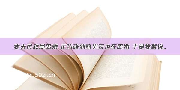 我去民政局离婚 正巧碰到前男友也在离婚 于是我就说..