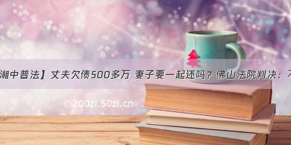 【湘中普法】丈夫欠债500多万 妻子要一起还吗？佛山法院判决：不用