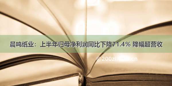 晨鸣纸业：上半年归母净利润同比下降71.4% 降幅超营收