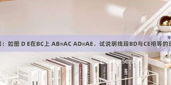 已知：如图 D E在BC上 AB=AC AD=AE．试说明线段BD与CE相等的理由．