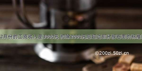 张老师去年12月份的工资收入是3000元 扣除2000元后超过部分按右面的标准缴纳个人所得