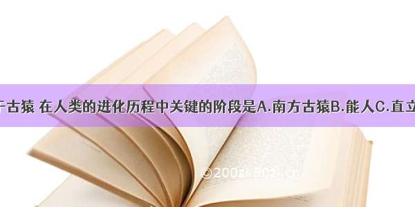 人类起源于古猿 在人类的进化历程中关键的阶段是A.南方古猿B.能人C.直立人D.智人