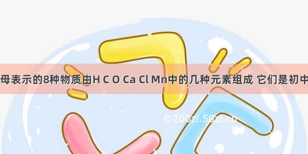 下列用字母表示的8种物质由H C O Ca Cl Mn中的几种元素组成 它们是初中化学常见