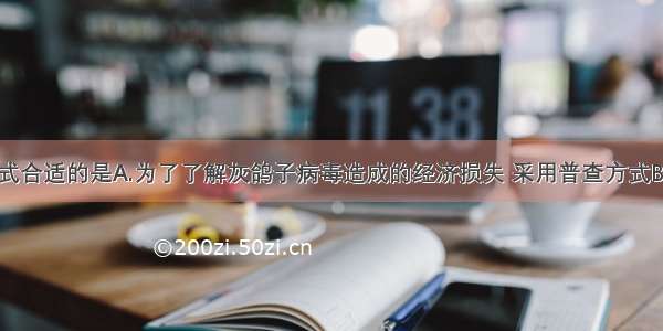 下列调查方式合适的是A.为了了解灰鸽子病毒造成的经济损失 采用普查方式B.为了了解北