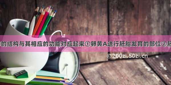 请将下列鸡卵的结构与其相应的功能对应起来①卵黄A进行胚胎发育的部位②胚盘　B提供胚