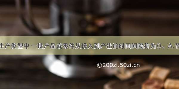 在成批轮番生产类型中 一批产品或零件从投入到产出的时间间隔称为()。A.节拍B.生产间