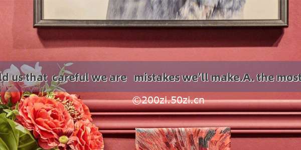 The manager told us that  careful we are   mistakes we’ll make.A. the most; the fewestB. m