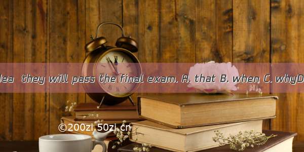 I have no idea  they will pass the final exam. A. that B. when C. whyD. whether