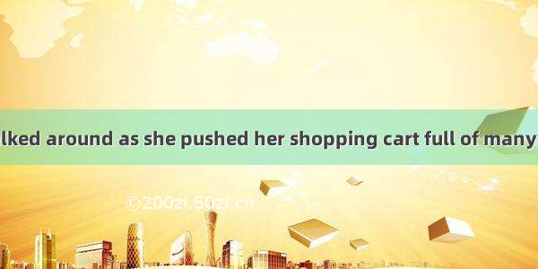 An old woman walked around as she pushed her shopping cart full of many things. She was36