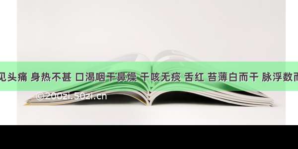 患者证见头痛 身热不甚 口渴咽干鼻燥 干咳无痰 舌红 苔薄白而干 脉浮数而右脉大